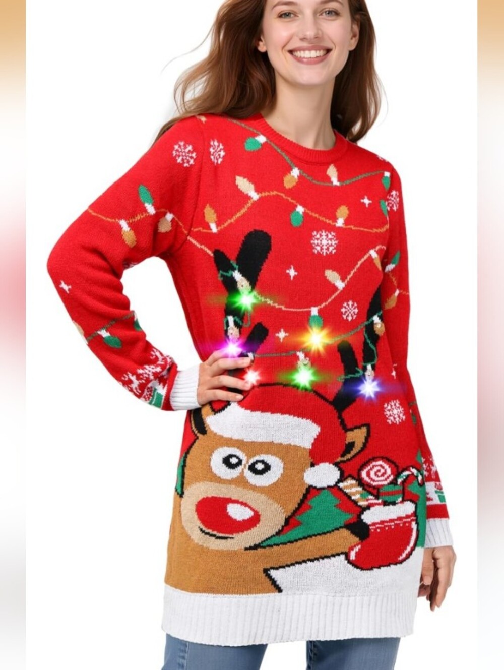 SOMSOC Light Up LED Christmas Dress Size XL NWOT W Headband & Glasses